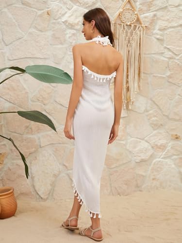 QIANXIZHAN Women's Swimsuit Cover Up,Beach Sarong Wrap Bottom Coverup for Women Short Skirt - color: Tassels White