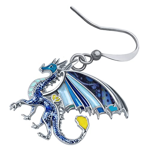 Enamel Alloy Dinosaur Fantasy Dragon Earrings Drop Dangle Unique Animal Jewelry For Women Dragons Gifts - color: Azure