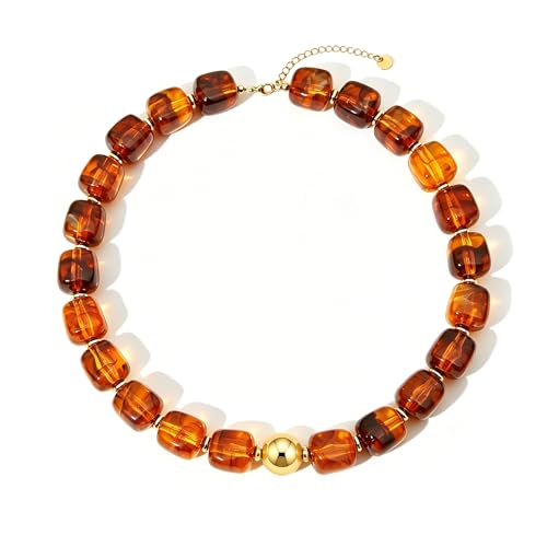 Chunky Beaded Necklace for Women Boho Colorful Statement Choker Necklaces Summer Beach Resin Jewelry Accessories - color: Light Brown