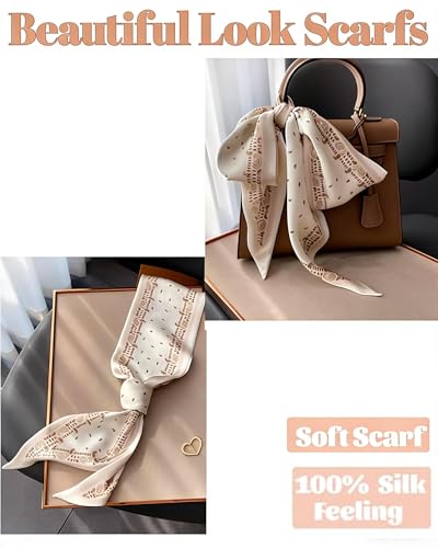 kcctoo 59" Mulberry Silk Like Head Scarf Women's Fashion Square Neck Satin Scarfs for Bag Hair Scarves Gift 59 * 5.9” - color: A013-white Drops 59" X 5.9"