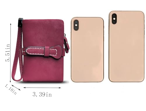AOXONEL Women's Small Bifold Leather wallet Rfid blocking Ladies Wristlet with Card holder id window Coin Purse - color: Purple3