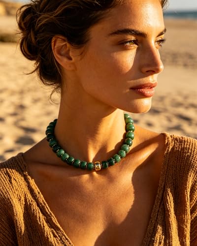 Chunky Beaded Statement Necklace for Women Trendy Colorful Boho Resin Bead Choker Necklaces Summer Handmade Jewelry Gifts Accessories - color: Gold-green 1