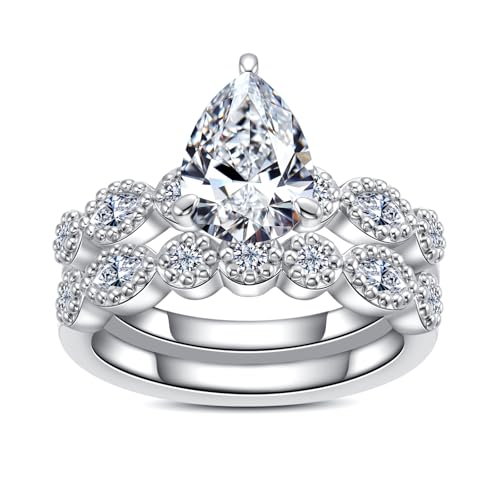 Oval/Pear/Cushion Cut Moissanite Wedding Ring Set D Color VVS1 Clarity 925 Sterling Silver Engagement Promise Anniversary Rings Bridal Sets for Women with Certificate - style: 3.46cttw Pear Cut