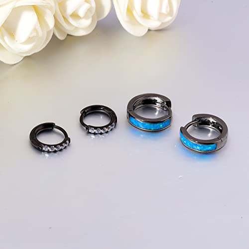 CiNily Huggie Earrings Opal Hinged Hoop Earrings Gold Plated Hypoallergenic Small Hoop Earrings for Women Teen Girls Men Sensitive Ears - color: Blue-Black Gold