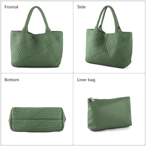 Woven Tote Bag Womens Purse Vegan Leather Shoulder Handbags Fashion Summer Beach Tote Bags Large Travel Totes - color: Grass Green