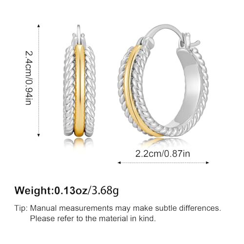 Chunky Gold Hoop Earrings for Women - 14k Gold Plated Twisted Rope Thick Hoops, Lightweight Hypoallergenic Small Hoop Earrings, Trendy Fashion Jewelry Gifts - color: mix metal