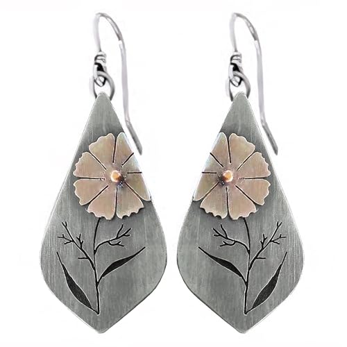 Boho Teardrop Earrings, Handmade Copper Bohemian Earrings, Dangle Antique Ethnic Jewelry for Women - color: Flower