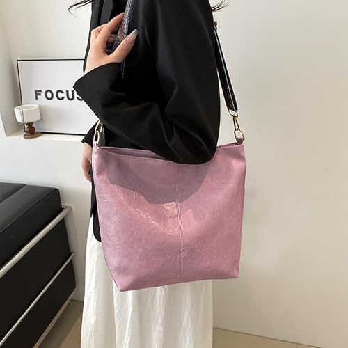 Hobo Bags for Women Crossbody Bag Guitar Strap Purse Vegan Leather Shoulder Handbags Boho Purses Tote Bucket Bag - color: Pink