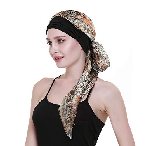 Chemo Headwear Turbans for Women Long Hair Head Scarf Headwraps Cancer Hats - color: Black Floral