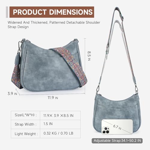 APHISON Trendy Leather Crossbody Purse with Adjustable Strap, Women's Shoulder Handbag - color: 04-blue