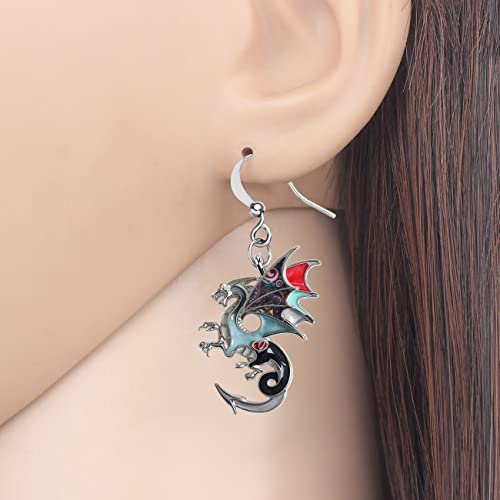 Enamel Alloy Dinosaur Fantasy Dragon Earrings Drop Dangle Unique Animal Jewelry For Women Dragons Gifts - color: Anchor Black