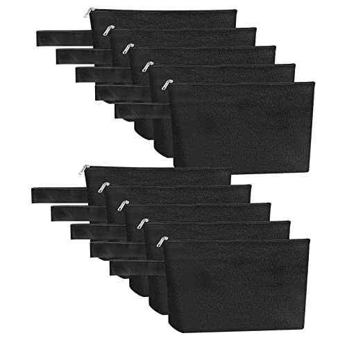 10 Pieces Cotton Canvas Makeup Bag with Bottom, Multi-Purpose Cosmetic Bag with Zipper Travel Toiletry Pouch, Blank DIY Craft Bag Pencil Bag (S, Black) (MN-WB07) - color: Black, size: S