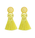 boderier Bohemian Statement Thread Tassel Chandelier Drop Dangle Earrings with Cassandra Button Stud - color: Yellow