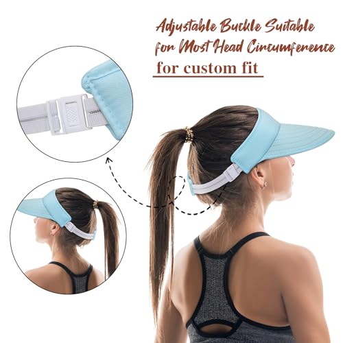 Sun Hats for Women - Wide Brim Sun Visor Hat for Women, UPF50+ Lightweight Foldable Ponytail Sports Cap - color: Blue