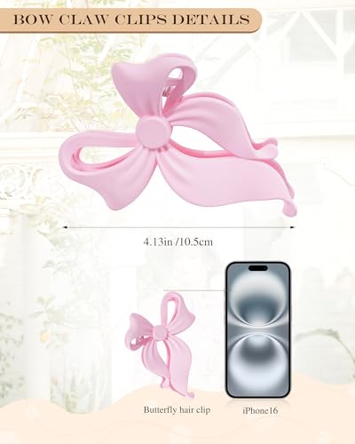4 PCS Bow Hair Clips Bow Claw Clip for Women, Large Hair Claw Clips for Thin Thick Long Hair Cute Nonslip Bows (Black+Light Brown+Off-White+Light Pink) - color: Black+Light Brown+Off-White+Light Pink