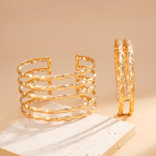 Arm Cuff for Women Gold Upper Arm Bracelet Minimalist Adjustable Cuffs Bangle Punk Dress Jewelry - style: Gold C