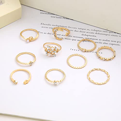 Gold Stackable Rings Set Moon Star Design Adjustable Rings for Everyday Wear Mid FingerPinky Ring Trendy Jewelry Gifts - color: G1