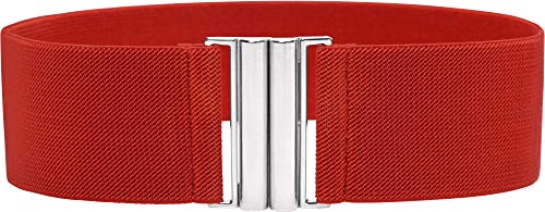 BlackButterfly Wide Elastic Waist Cinch Stretch Waistband Retro Vertical Clasp Buckle Belt - color: Red, size: Small