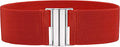 BlackButterfly Wide Elastic Waist Cinch Stretch Waistband Retro Vertical Clasp Buckle Belt - color: Red, size: Small