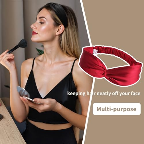 ZLYC Mulberry Silk Headband Elastic Twist Knotted Head Bands for Women's Hair, Solid Burgundy - color: Solid Burgundy