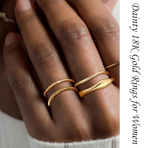 Gold Rings for Women Dainty Stacking Ring Set 18K Gold Plated Thumb Rings Non Tarnish Chunky Thin Gold Jewelry