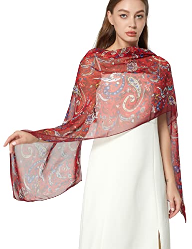 PANTONIGHT Long Chiffon Fashion Scarf Lightweight Chiffon Sheer for women - color: Red Blue