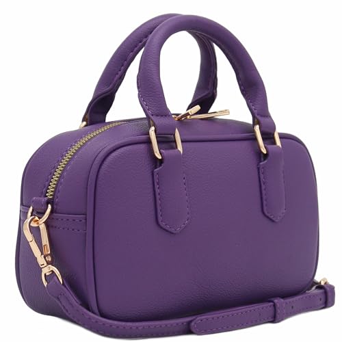 FashionPuzzle Mini PU Leather Satchel Purse Top Handle Crossbody Bag - color: Purple