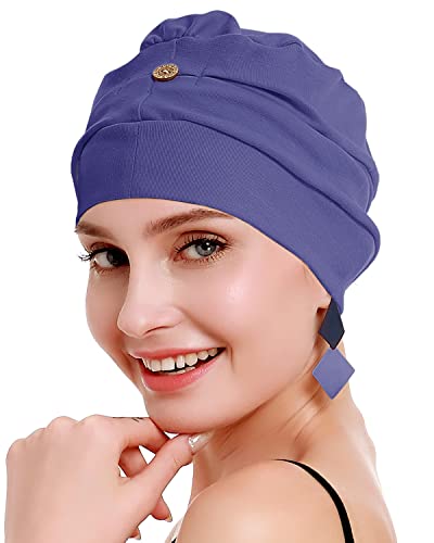 osvyo Cotton Chemo Turbans for Women Cancer Hairloss hat - Cotton Lightweight Headwear Sealed Packaging - color: Cotton Denim Blue