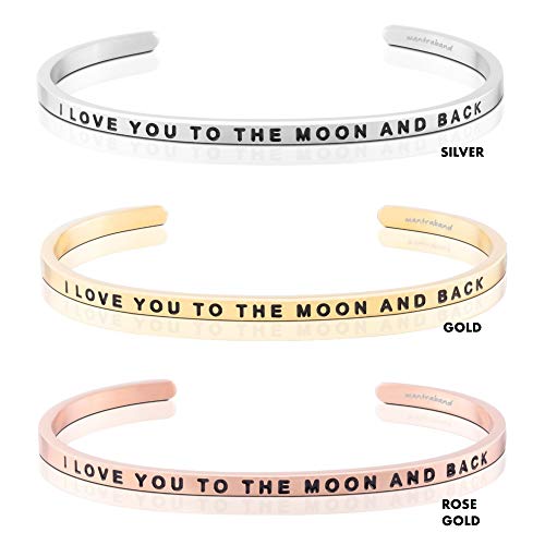 MantraBand - Mantra Band Bracelet - Gold color - Inspirational Engraved Adjustable Cuff - Gifts for Women, Sisters, Friends, Family - style: I LOVE YOU TO THE MOON AND BACK