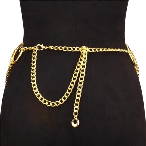 THREEBOY Women Apparel Belts Fashion Sexy Multilayer Metal Pearl Waist Chain Belt - color: New Gold