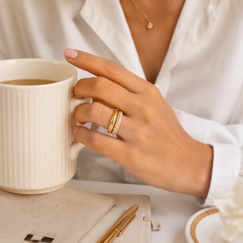 KSF 2Pcs / 3Pcs / 4Pcs Stackable Rings for Women, Gold and Silver Plated Stack Ring Set for Everyday Wear, Gift for Her - color: Multicolor-gold2pcs