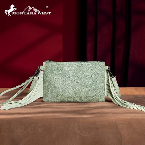 Montana West Western Purse for Women Crossbody Bag Wristlet Clutch Purse - color: A3 Light Green