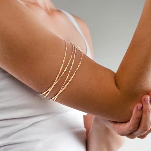 YVVLEE 3Pcs Arm Cuff for Women Open Upper Coil Bangle Bracelets Armlet Gold Silver Adjustable Armband Arm Bracelet Set - color: A