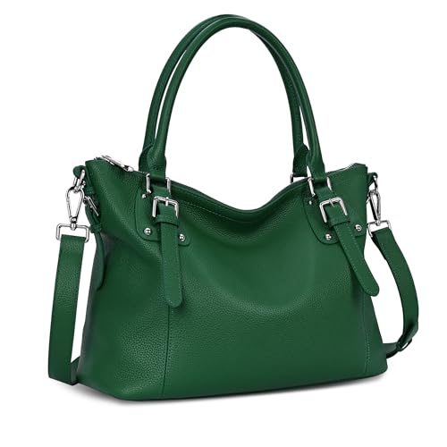 HESHE Genuine Leather Purses and Handbags for Women Tote Shoulder Bag Satchel Purse Top Handle Bags Hobo Crossbody Purse - color: Green, size: Medium