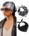 AWAYTR Y2K Hair Bandanas for Women Hair - 2Pcs Punk Head Wraps for Girls Hair Scarf Grunge Disco Head Cover - color: Laser (Black/Dark Grey)