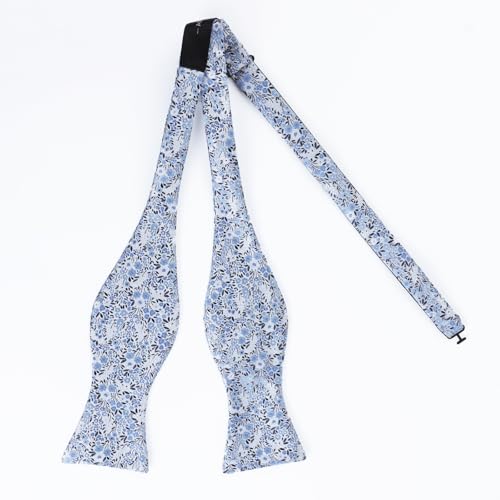 Alizeal Mens 2pcs Classic Floral Pattern Self-tied Bow Tie and Handkerchief Set - color: 045-navy/ Blue/ White