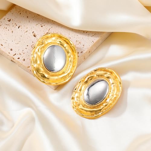 Mixed Metal Statement Earrings for Women Chunky Earrings Big Statement Large Oval Round Pebble Shape Earring Irregular Geometric Drop Dangle Earring Chunky Jewelry - style: 1 - G
