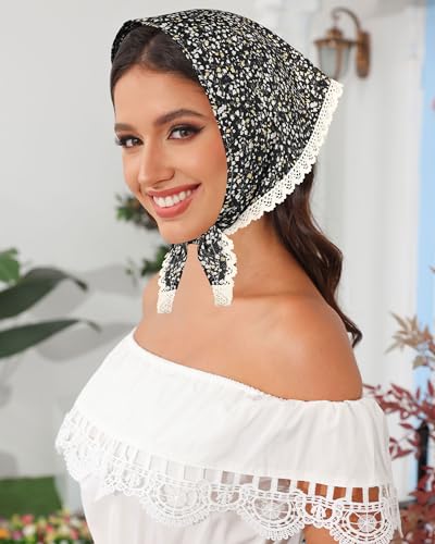 AWAYTR 3Pcs Hair Bandanas Head Kerchief for Women Girls Tie-Back Boho Hair Scarf Headband Bandana Triangle Head Scarf - color: Floral - Yellow / Black / Beige