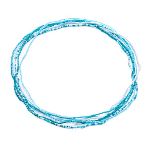 Boho Waist Beads Chains Set Colorful Summer African Belly Chain Elastic Waist Beads for Weight Loss Body Chains Bikini Beads Jewelry for Women - color: Blue 5pcs