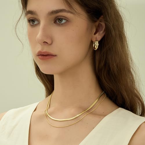 ARSIS 18K Gold Plated Herringbone Necklace Snake Chain Choker Dainty Layered Hypoallergenic Jewelry Gift for Women - color: Gold Double Layer
