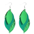 ANXIN boho unique Leather Earrings 2 Layered Lightweight Faux Leather Leaf Earrings Layered Design Drop Earrings Gift for Women - color: Green