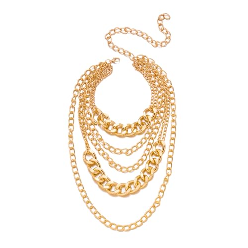 Layered Necklaces for Women Punk Chunky Gold Statement Necklaces Dainty Multi Layer Necklace Jewelry Accessories for Women - color: Gold
