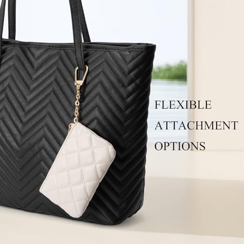 Quilted Leather Coin Purse with Keychain - Small Coin Pouch Key Pouch Small Card Holder Keychain Wallet Change Purse for Women and Men (Creamy-white) - color: Creamy-white