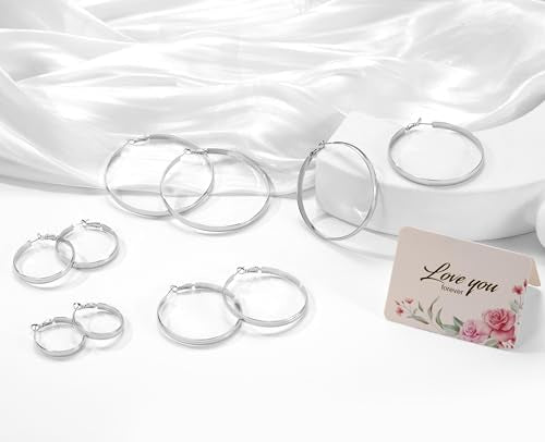 5mm Wide Gold Hoop Earrings for Women, 14K Gold Plated Big Chunky Hoop Earrings with S925 Sterling Silver Post, Hypoallergenic Lightweight Earrings Jewelry for Women 30/40/50/60/70mm - color: Silver-50mm