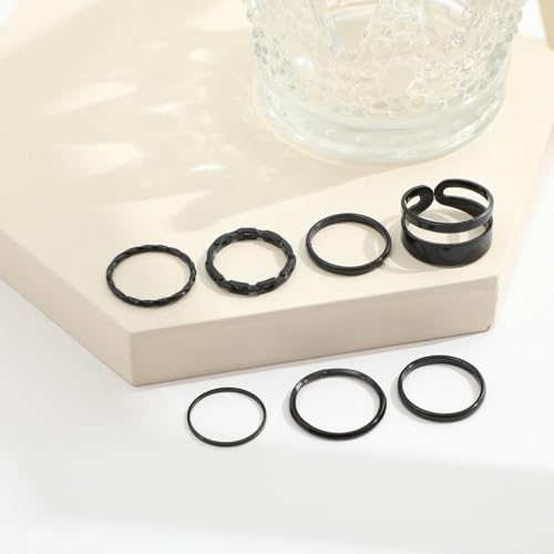 Simple Knuckle Rings Set for Women,Vintage Stackable Joint Finger Midi Rings Dainty Cute Rings Pack Festival Jewelry - color: B-Black