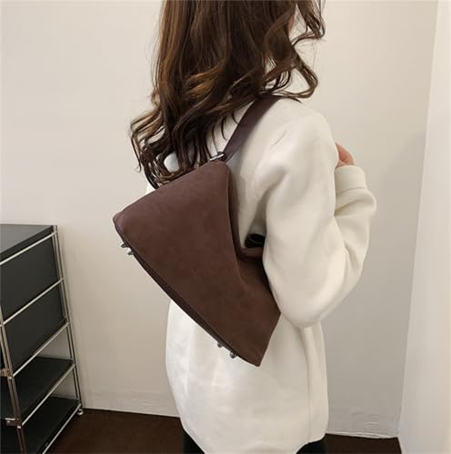 Suede Shoulder Bags For Women Crossbody Bag Suede Tote Bag Satchels Slouchy Work Purses Crescent Handbag Fall Top Handle - color: Caramel