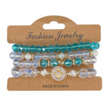 Boho Beaded Bracelet Set for Women - 4 Pcs Multilayer Stackable Crystal Glass Bead Bracelets with Faux Pearl Elastic Stretch Fashion Jewelry for Daily Wear, Beach, Party & Gifts - color: Green