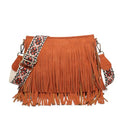 JEN & CO. Sadie Fringe Crossbody Bags for Women Vegan Suede Shoulder Purse with Adjustable Guitar Strap Boho Handbag - color: Brick