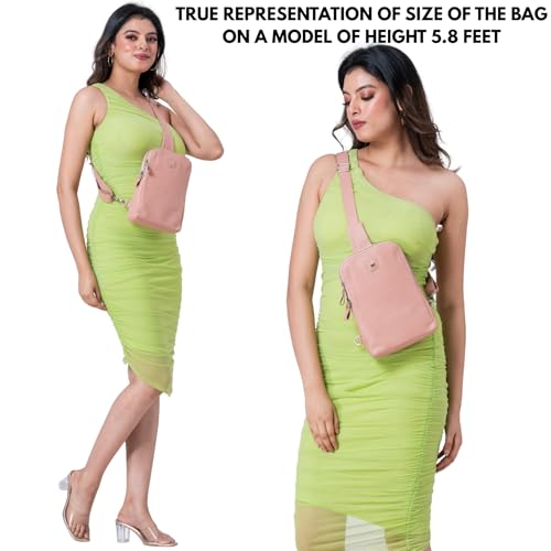 Leather Sling Bag for Women Genuine Crossbody Purse Small Trendy Cross Over Chest with Phone and Credit Card Slots (Baby Pink Nappa) - color: Baby Pink Nappa