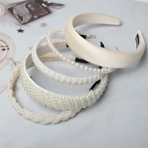 Cuizhiyu 5PK White Pearl Headbands for Women Girls Cute Pearl dainty Headbands Bling Faux Pearls Hairbands Wedding Hair Accessories hair hoop headband - color: Color A